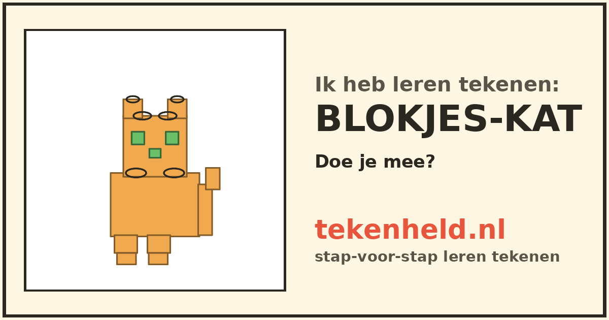 Voorbeeld: Blokjes-kat tekenen in stappen