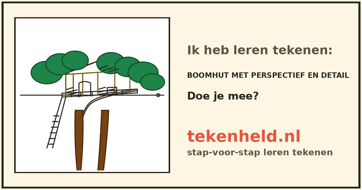 Voorbeeld: Boomhut met perspectief en detail tekenen in stappen