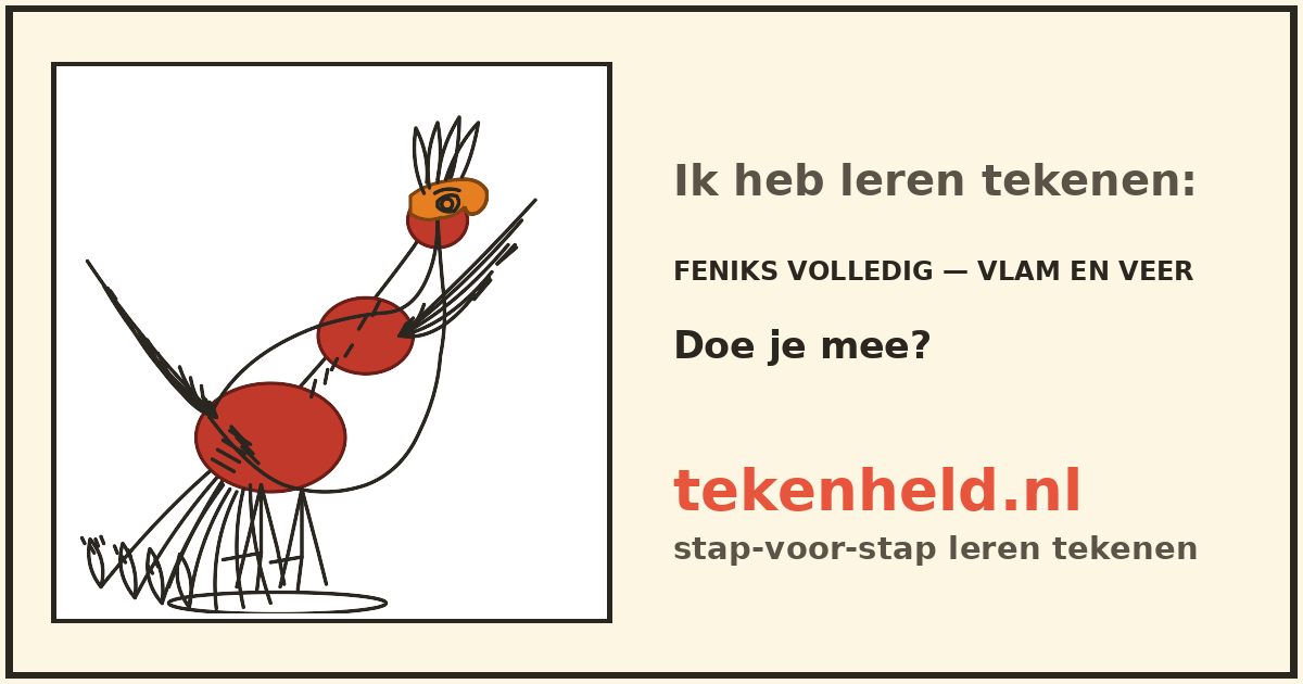 Voorbeeld: Feniks volledig — vlam en veer tekenen in stappen