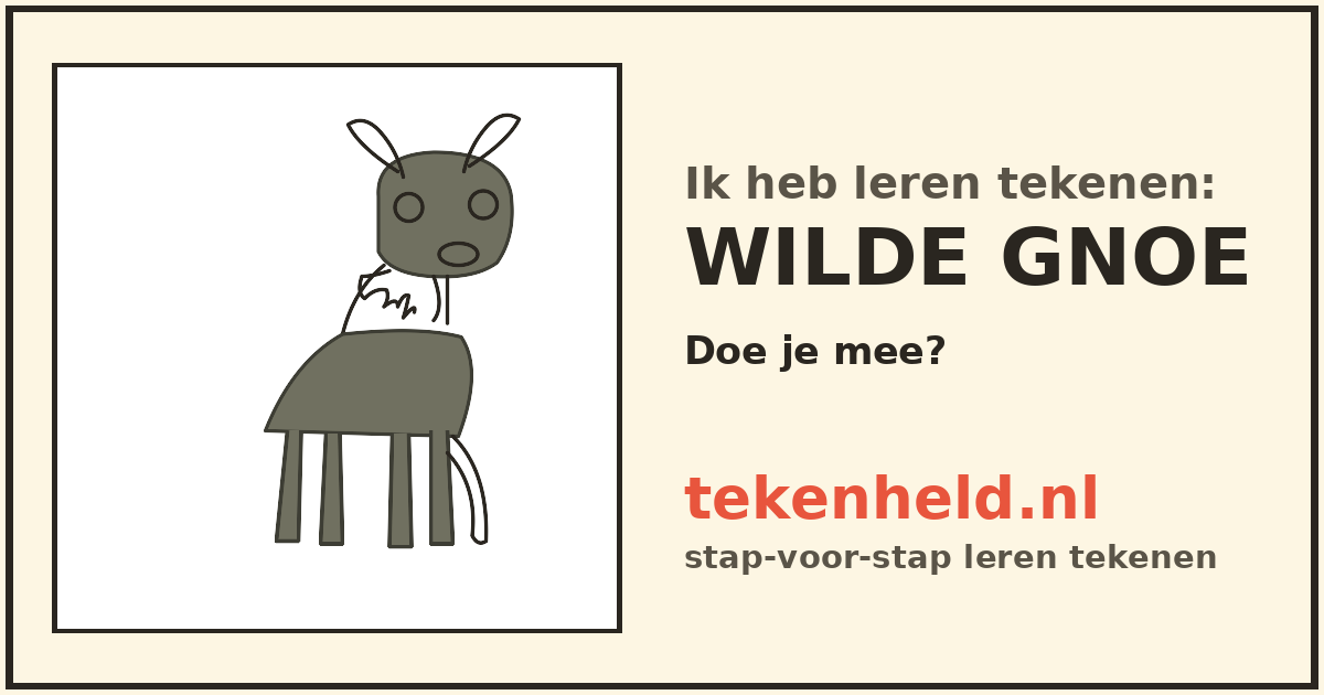Voorbeeld: Wilde gnoe tekenen in stappen
