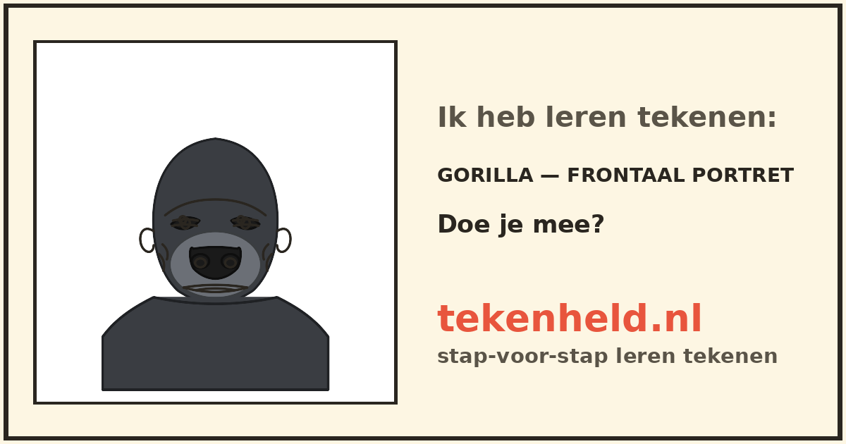 Voorbeeld: Gorilla — frontaal portret tekenen in stappen