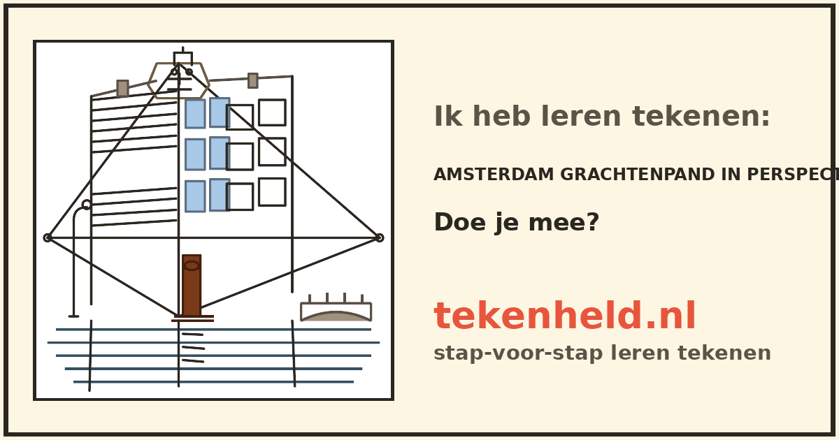 Voorbeeld: Amsterdam grachtenpand in perspectief tekenen in stappen