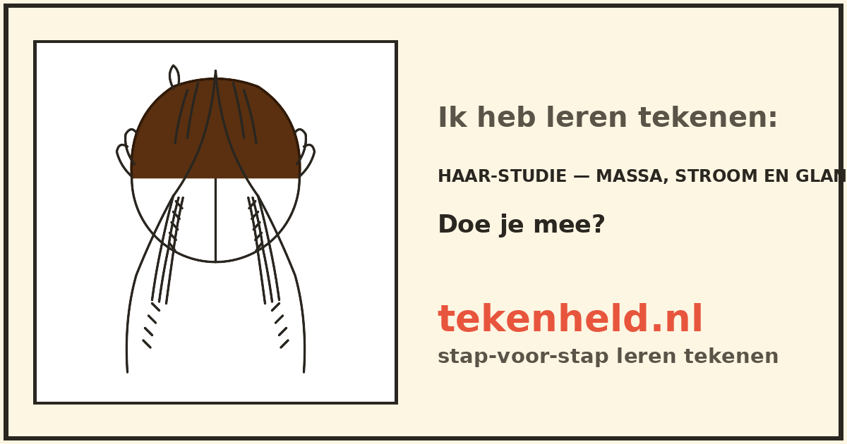 Voorbeeld: Haar-studie — massa, stroom en glans tekenen in stappen