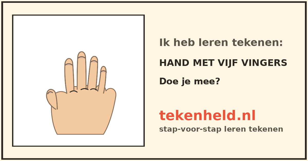Voorbeeld: Hand met vijf vingers tekenen in stappen