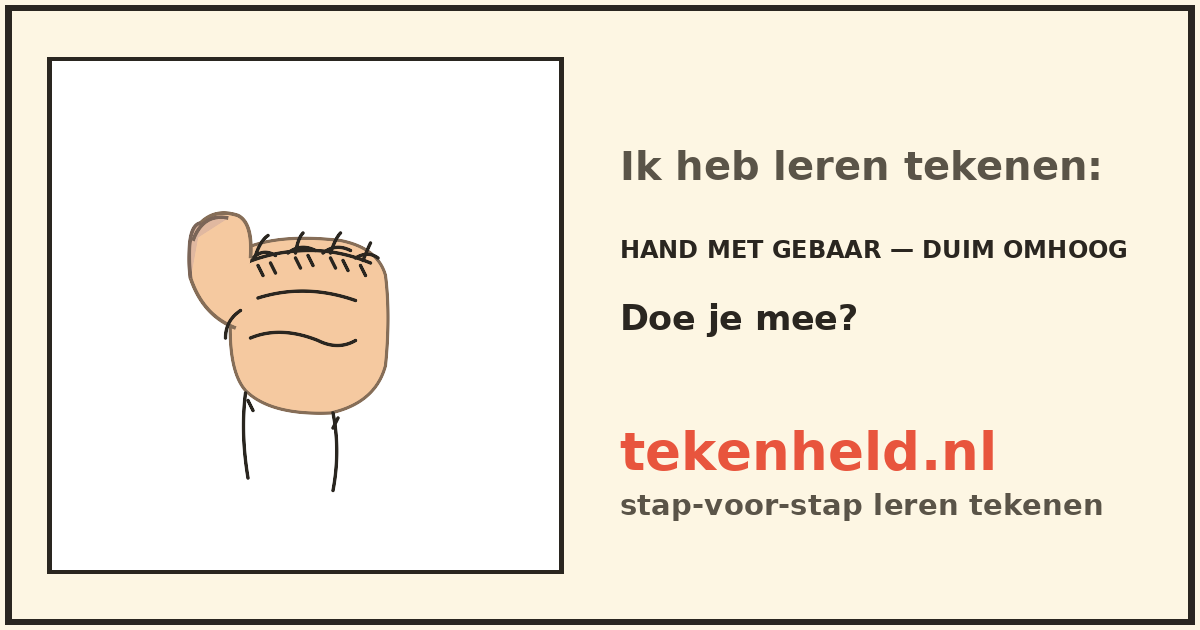 Voorbeeld: Hand met gebaar — duim omhoog tekenen in stappen