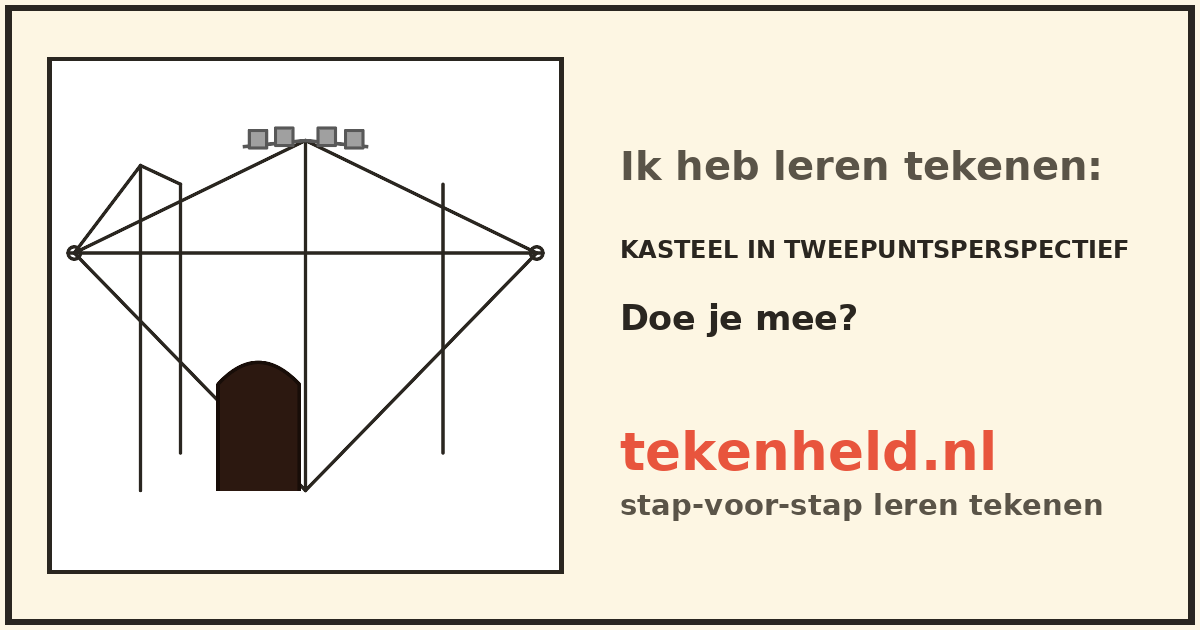 Voorbeeld: Kasteel in tweepuntsperspectief tekenen in stappen