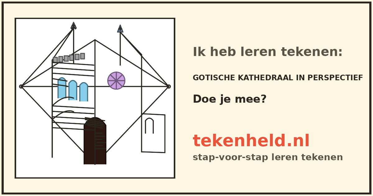 Voorbeeld: Gotische kathedraal in perspectief tekenen in stappen
