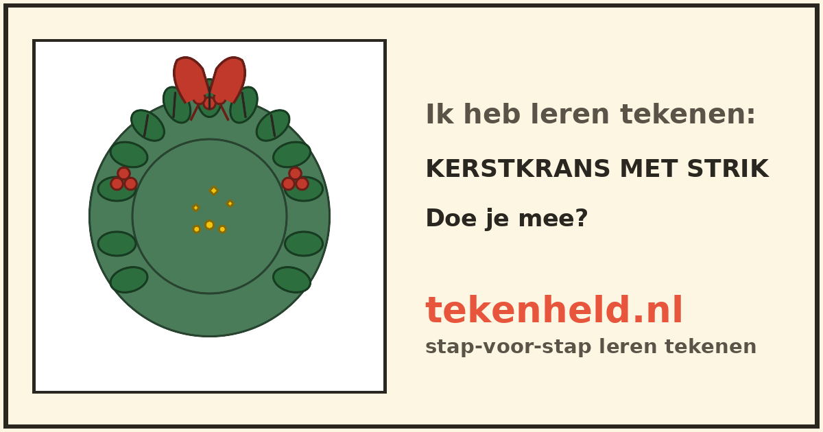 Voorbeeld: Kerstkrans met strik tekenen in stappen