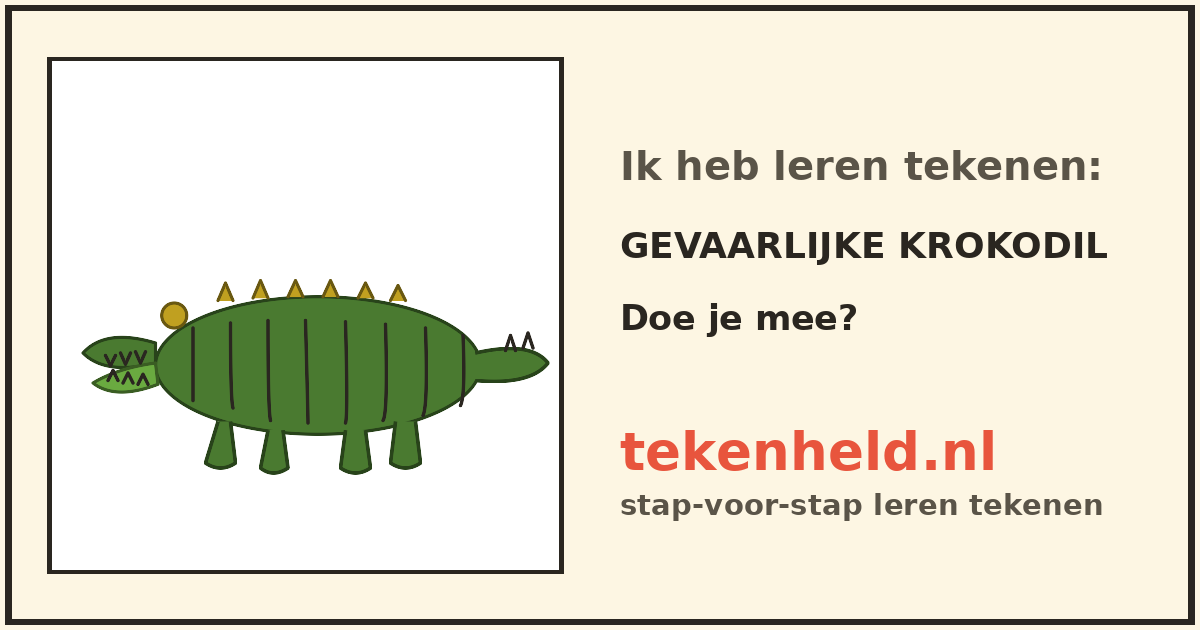 Voorbeeld: Gevaarlijke krokodil tekenen in stappen