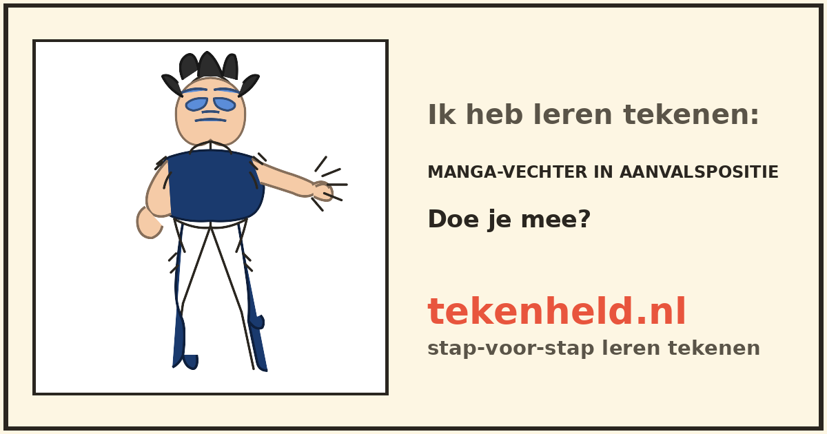 Voorbeeld: Manga-vechter in aanvalspositie tekenen in stappen