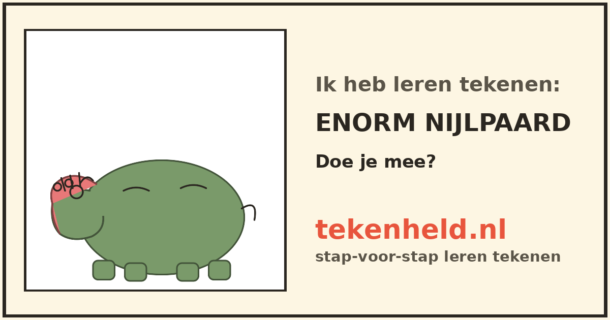 Voorbeeld: Enorm nijlpaard tekenen in stappen