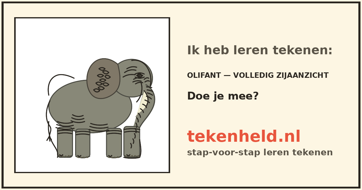 Voorbeeld: Olifant — volledig zijaanzicht tekenen in stappen