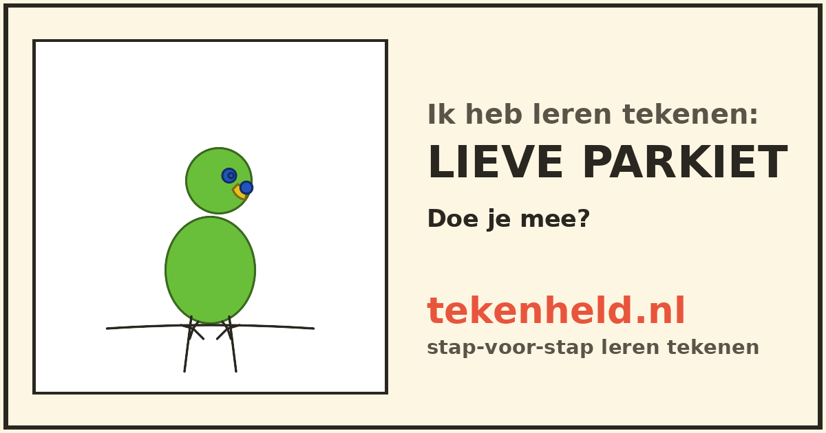 Voorbeeld: Lieve parkiet tekenen in stappen