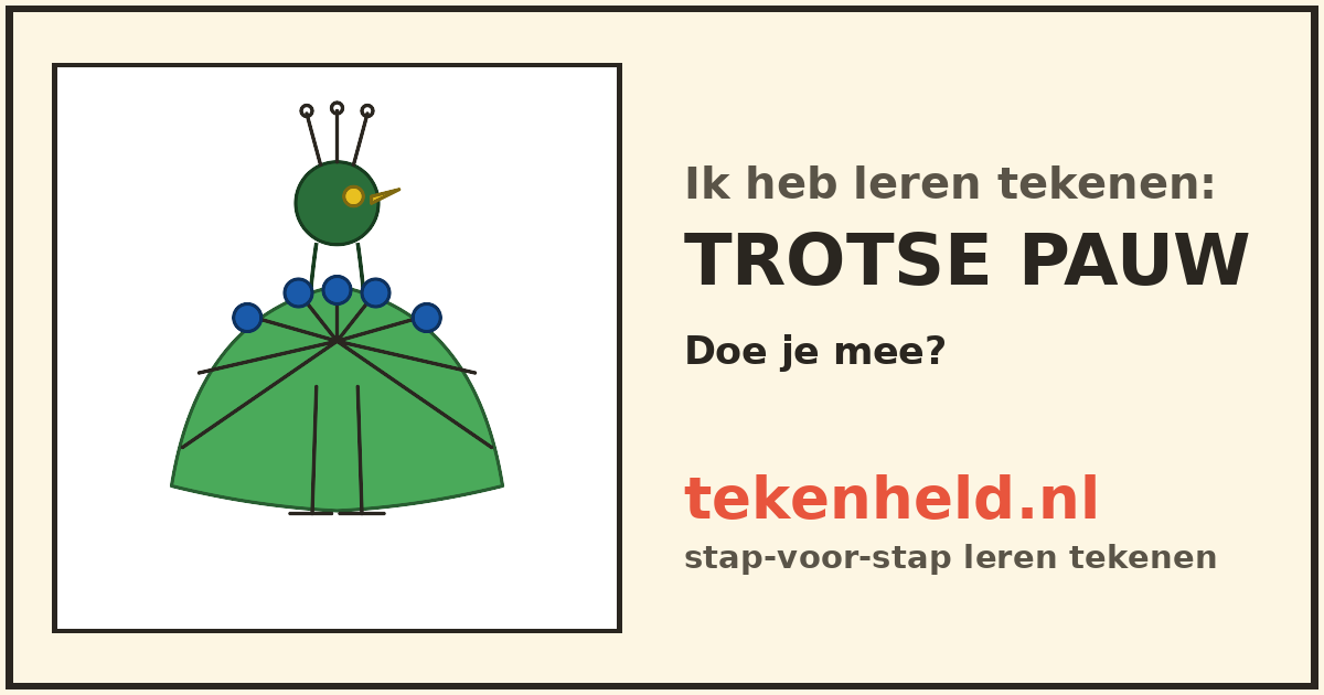 Voorbeeld: Trotse pauw tekenen in stappen