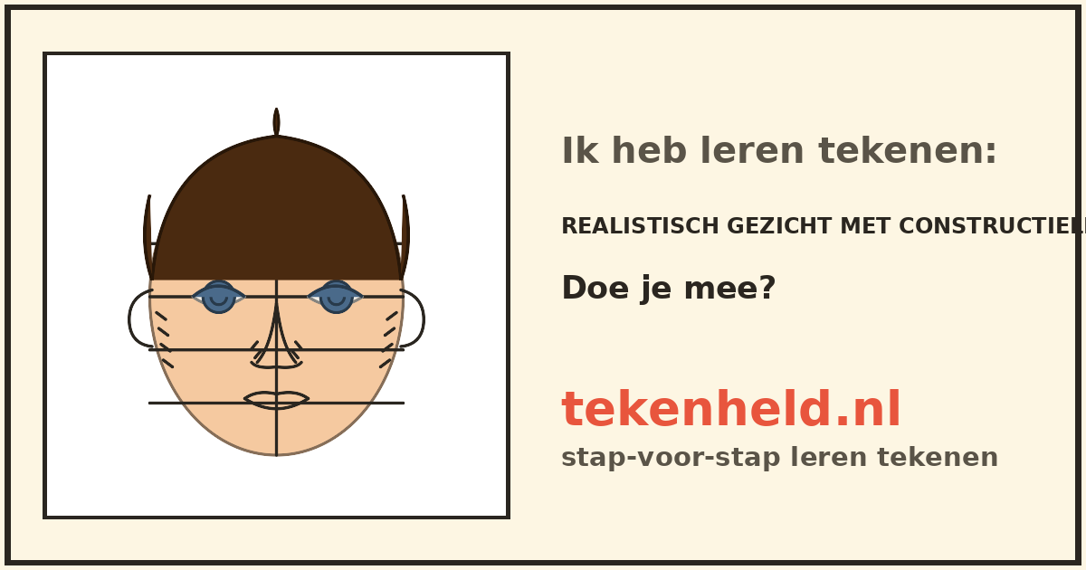 Voorbeeld: Realistisch gezicht met constructielijnen tekenen in stappen