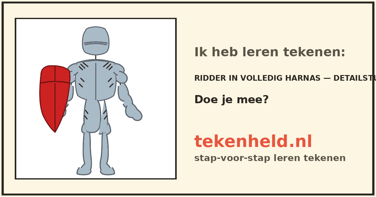 Voorbeeld: Ridder in volledig harnas — detailstudie tekenen in stappen