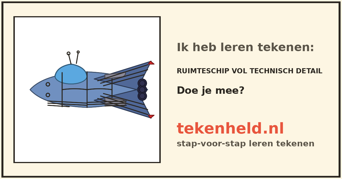 Voorbeeld: Ruimteschip vol technisch detail tekenen in stappen