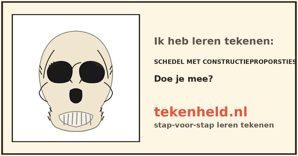 Voorbeeld: Schedel met constructieproporsties tekenen in stappen