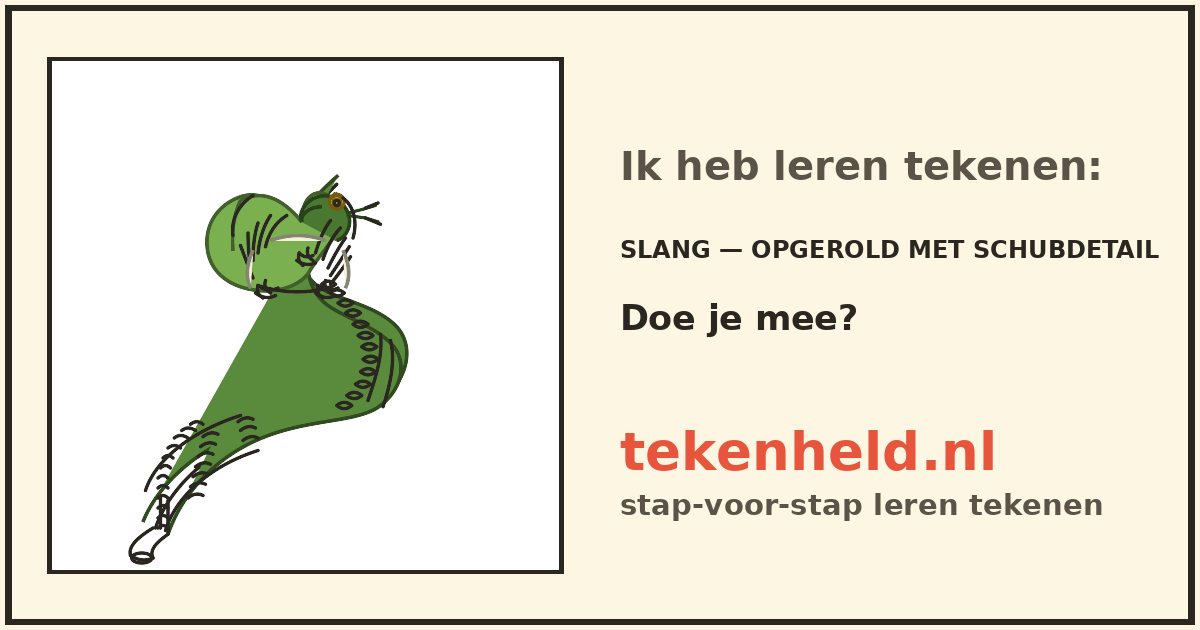 Voorbeeld: Slang — opgerold met schubdetail tekenen in stappen