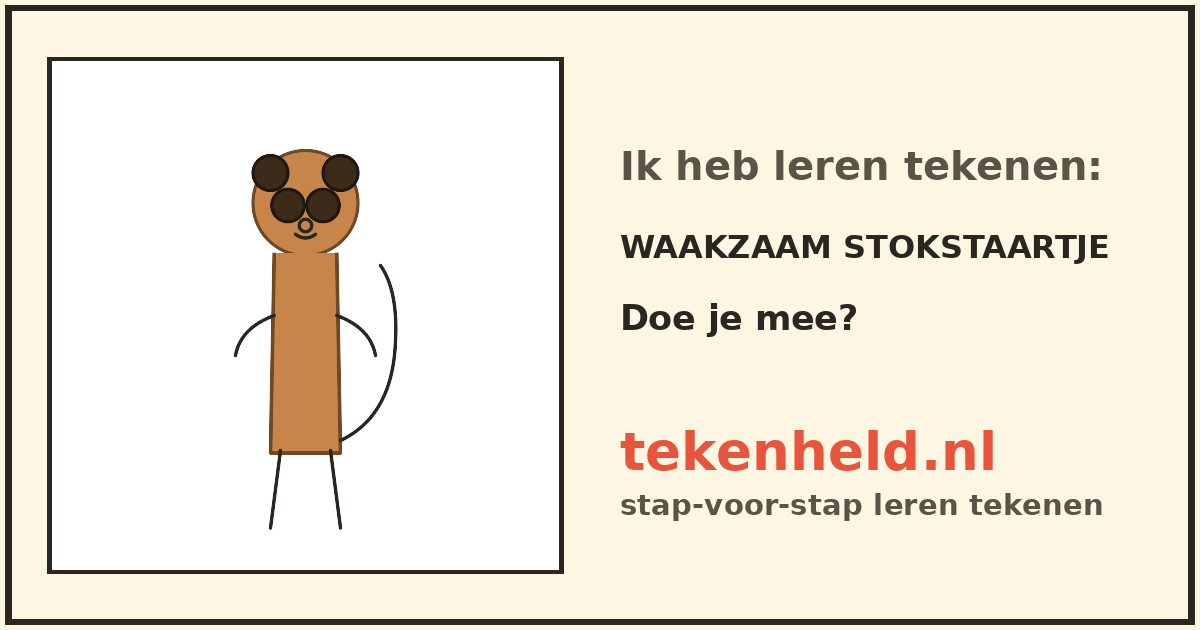 Voorbeeld: Waakzaam stokstaartje tekenen in stappen