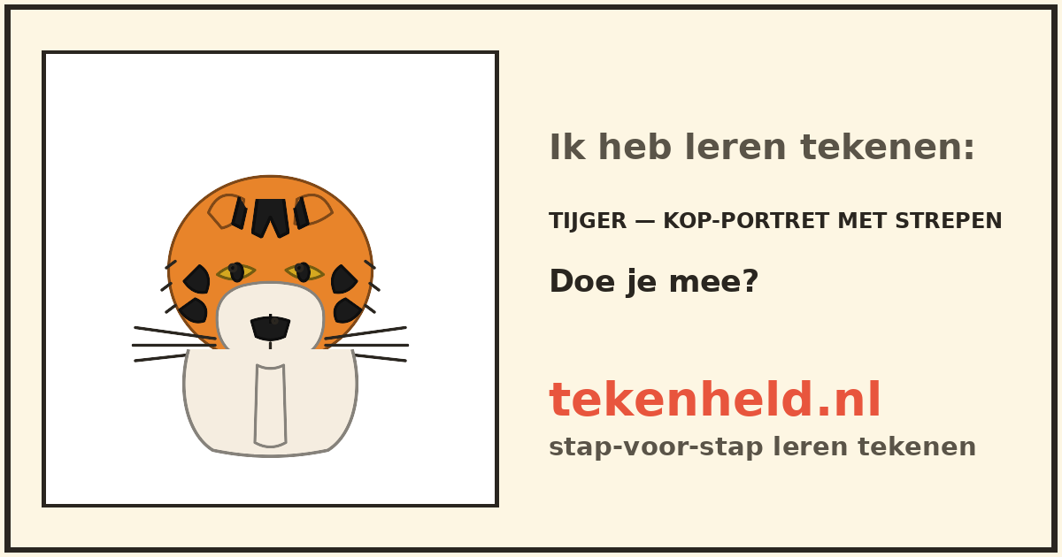 Voorbeeld: Tijger — kop-portret met strepen tekenen in stappen