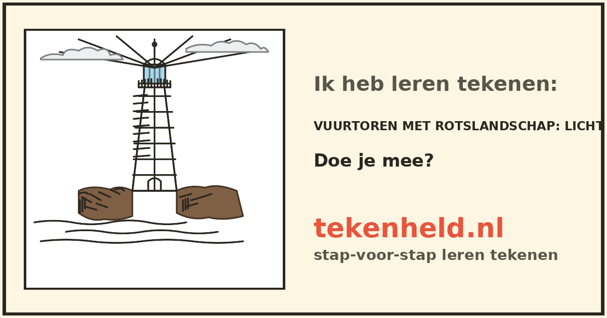 Voorbeeld: Vuurtoren met rotslandschap tekenen in stappen