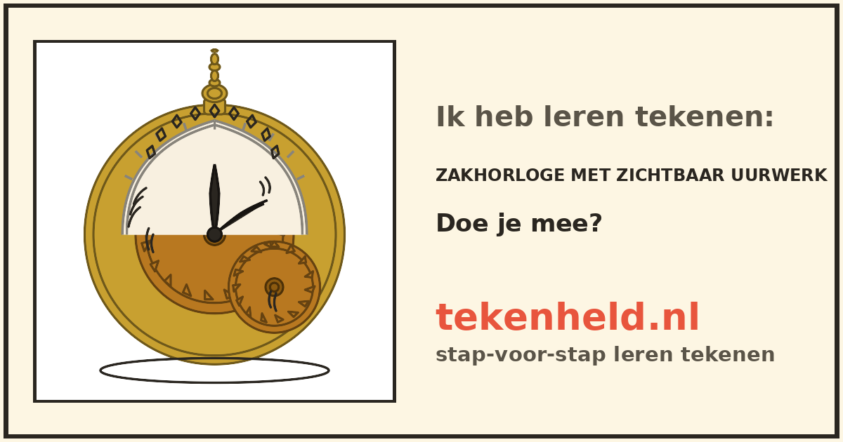 Voorbeeld: Zakhorloge met zichtbaar uurwerk tekenen in stappen