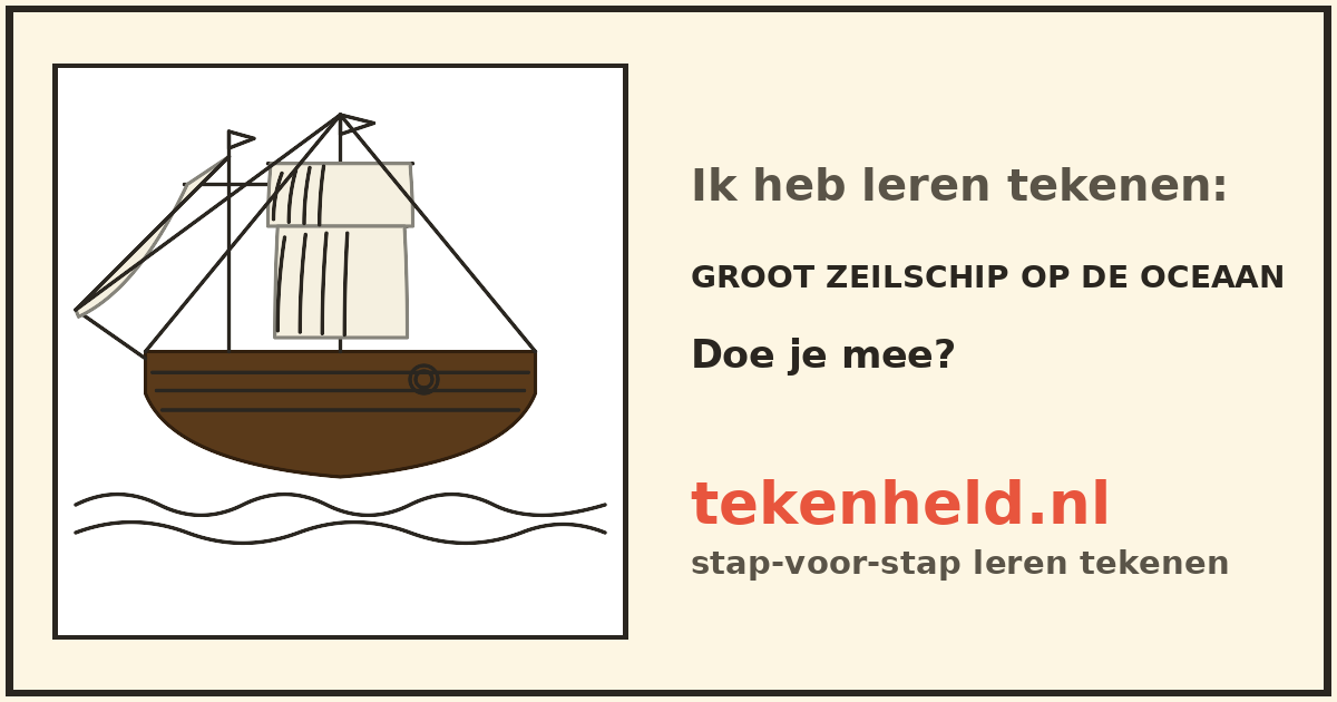 Voorbeeld: Groot zeilschip op de oceaan tekenen in stappen